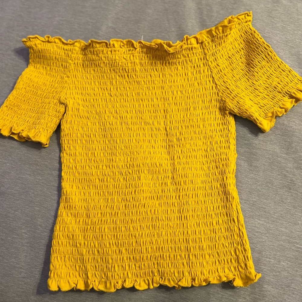 Yellow womens shirred crop top